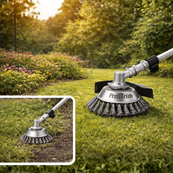 Robuster Trimmeraufsatz für Rasentrimmer. Sorgt für effektive Unkrautentfernung und eine gepflegte Gartenlandschaft.
