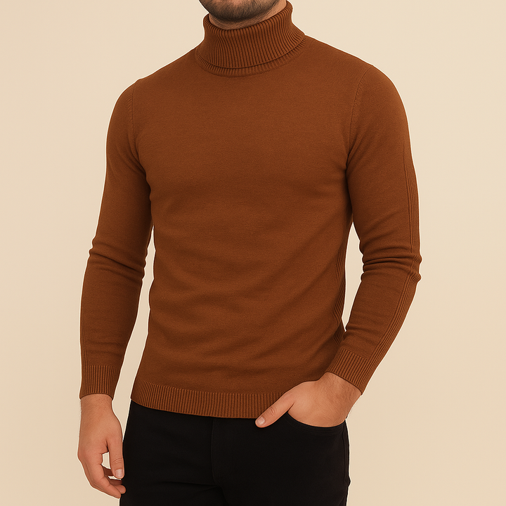 Warmer Herren Slim Fit Rollkragenpullover, ideal als Businesskleidung oder für Freizeitanlässe.