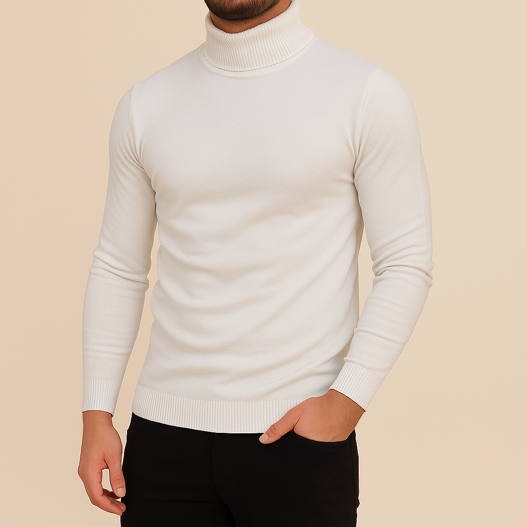 Klassischer Herren Rollkragenpullover Slim Fit, zeitloses Design für gehobene Wintermode.