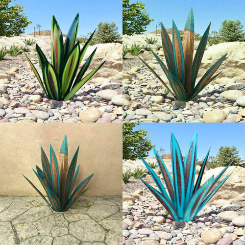 Wetterfeste Metall Agave Gartenskulptur mit Erdspieß. Eine dauerhafte und attraktive Terrassen Deko.