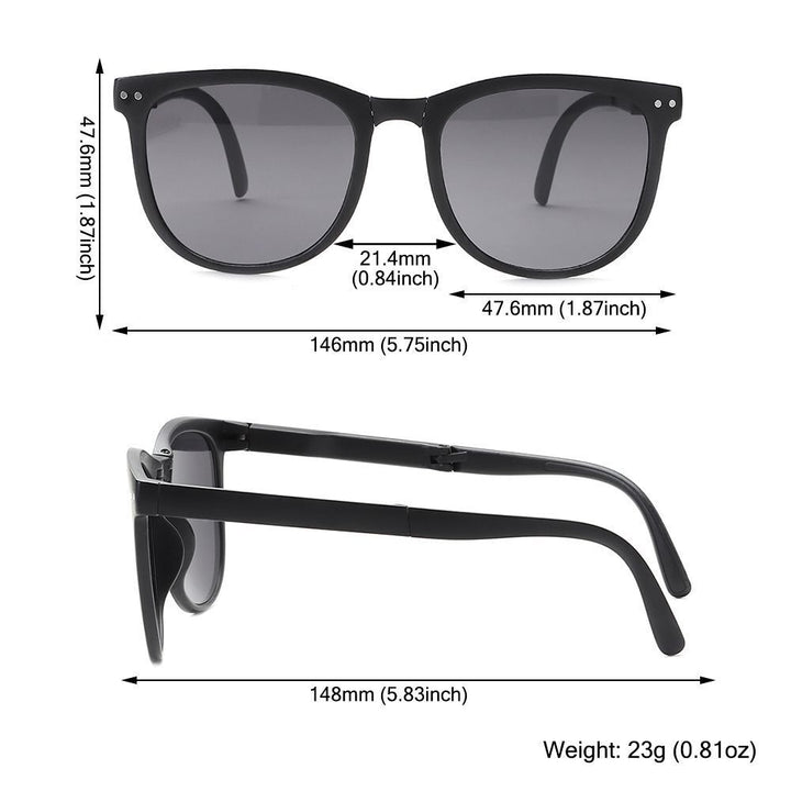 Kompakte, faltbare Unisex-Sonnenbrille im Retro-Stil mit UV-Schutz, ideal für unterwegs.