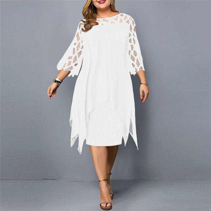 Stilvolles Damen Midikleid Übergröße mit zarten Spitzenärmeln; vielseitig für besondere Events.