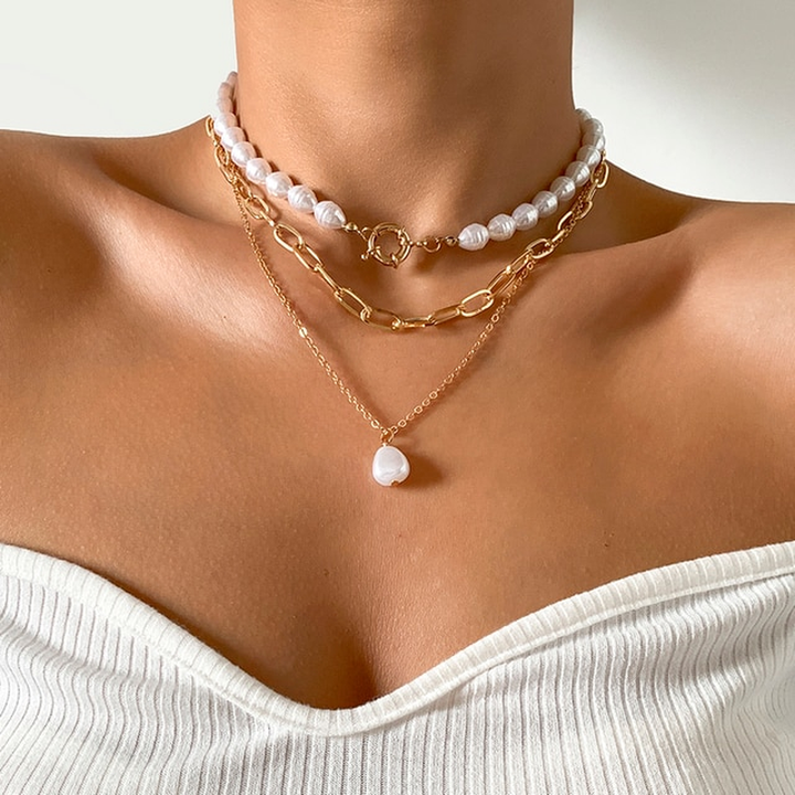 Mehrschichtige Perlenkette für Damen, runder Schmuck im Vintage-Stil, verleiht Eleganz jedem Outfit.
