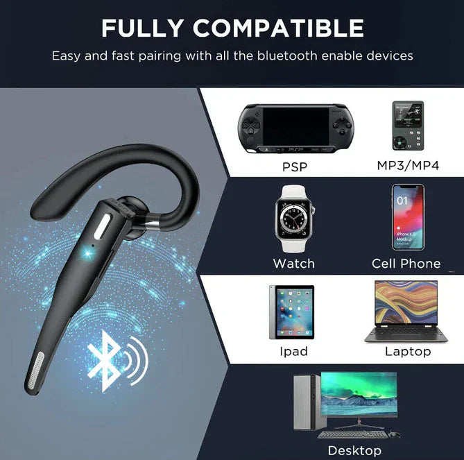 Persoon die handsfree communiceert met de RoadMic Pro Bluetooth 5.1 headset, ideaal voor multitasking.