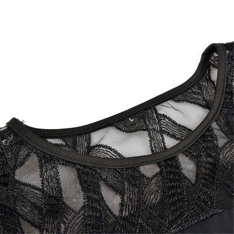 Chic und komfortabel: Damen Midikleid Plus Size mit eleganten Spitzenärmeln und Rundhals.