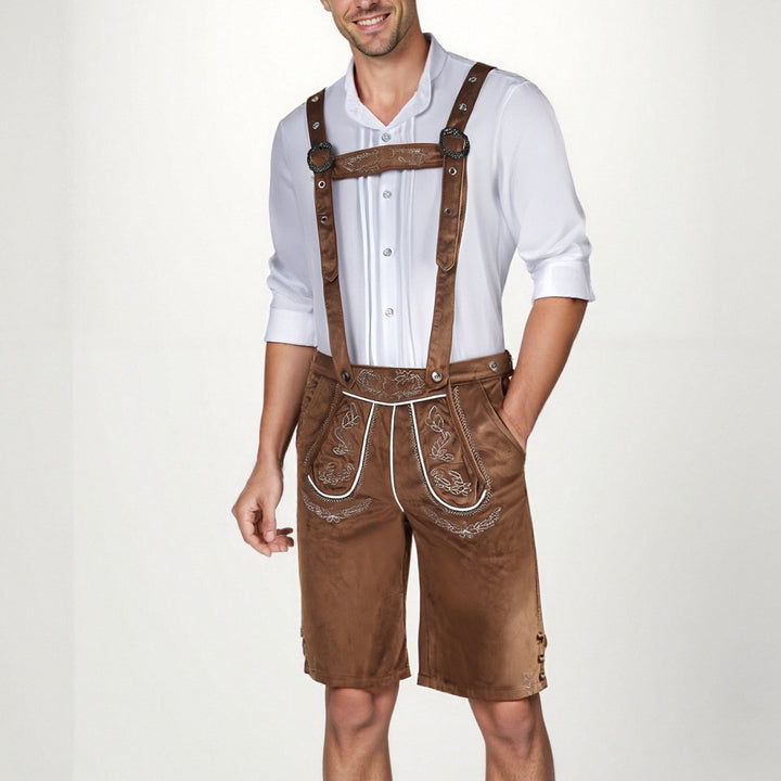 Herren Trachten-Set: Braune Lederhose & kariertes Hemd. Perfekt für Oktoberfest & bayerische Feste.