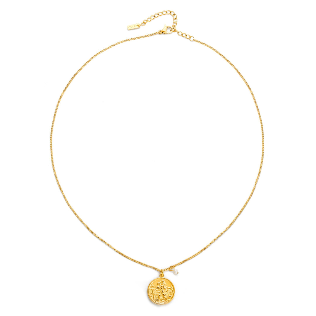 Moderne Goldkette mit Süßwasserperle und Medaillon als Damenschmuck, wasserfest und chic.