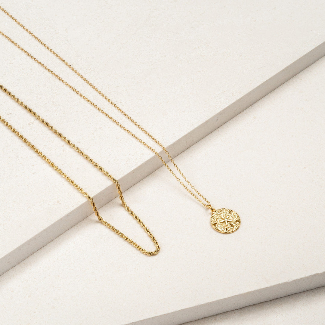 Wasserfeste & hypoallergene Sanddollar-Halskette für Damen. Zeitloser maritim Schmuck.