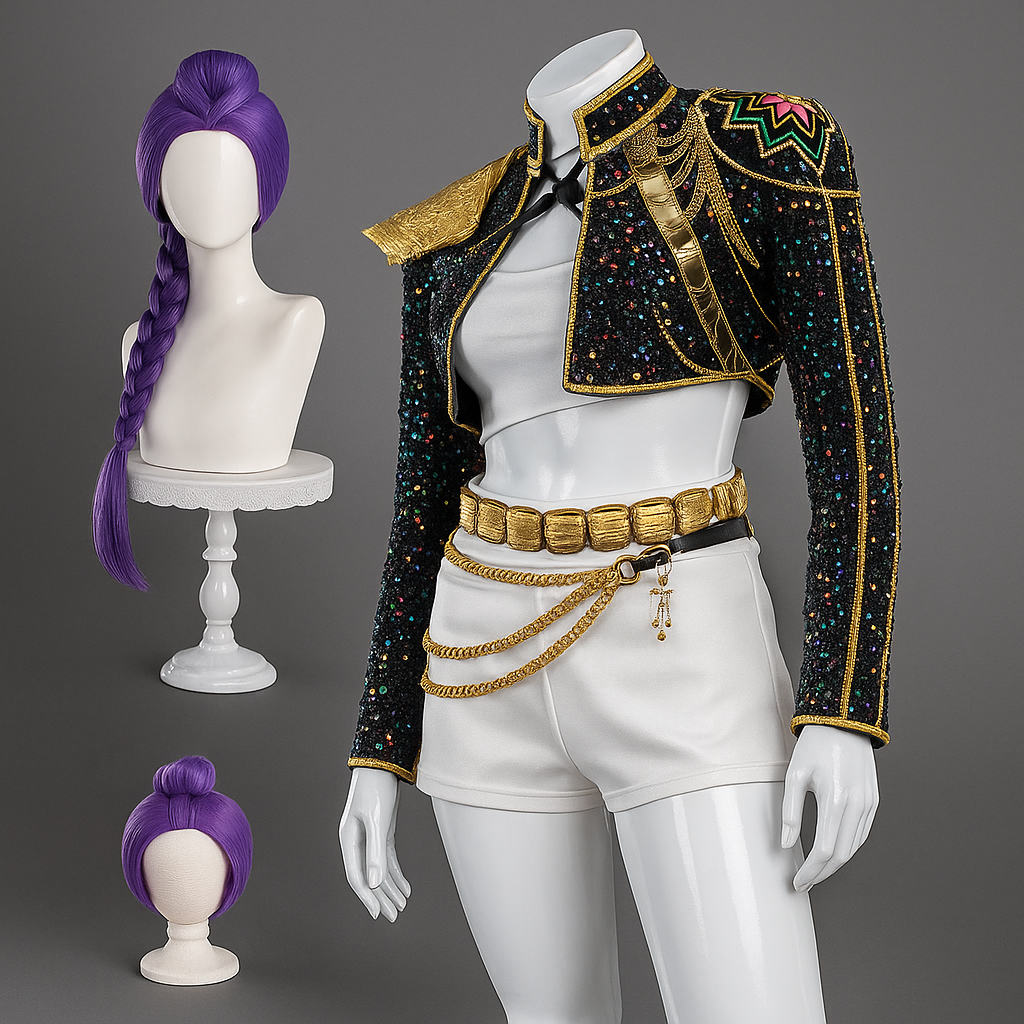 Glamouröses schwarz-goldenes Glitzerkostüm für Kinder, ein schillerndes Show- und Party-Outfit.