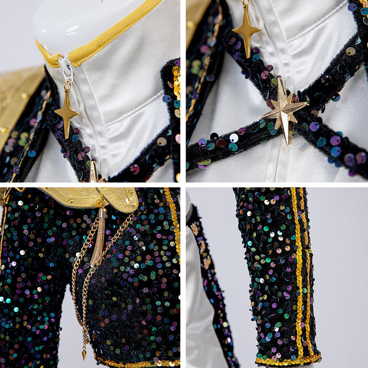 Unisex Kinderkostüm aus schwarzen & goldenen Pailletten, glitzernd, für Fasching & Bühnen.