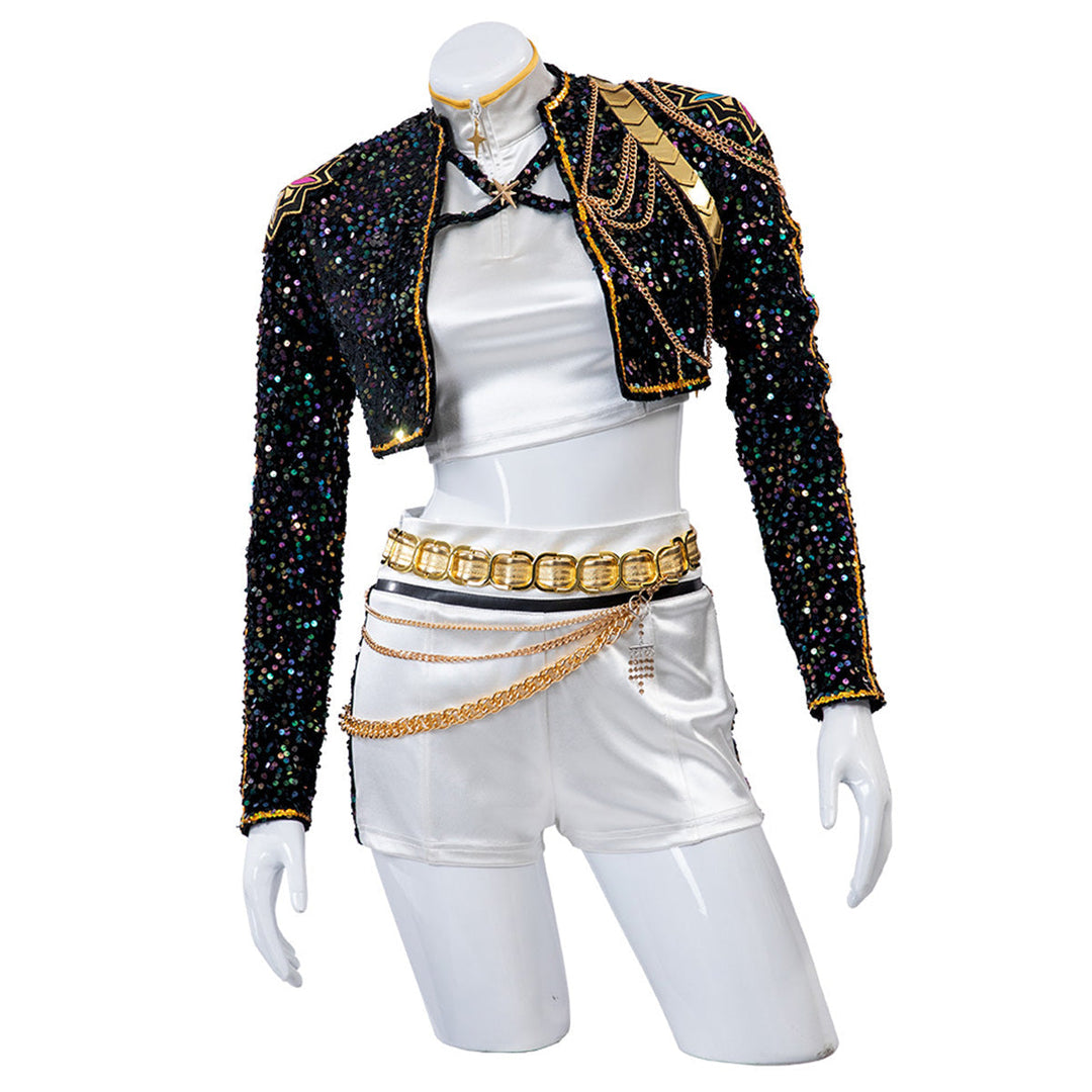 Unisex Kinderkostüm: Schwarz-goldenes Showoutfit mit funkelnden Pailletten für Bühne & Party.