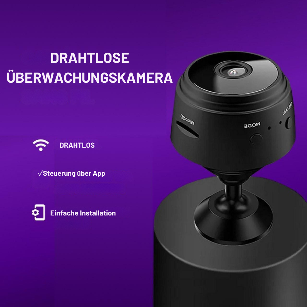 Kompakte kabellose Überwachungskamera, ideal für Innen- & Außenbereich, mit Magnetbefestigung.