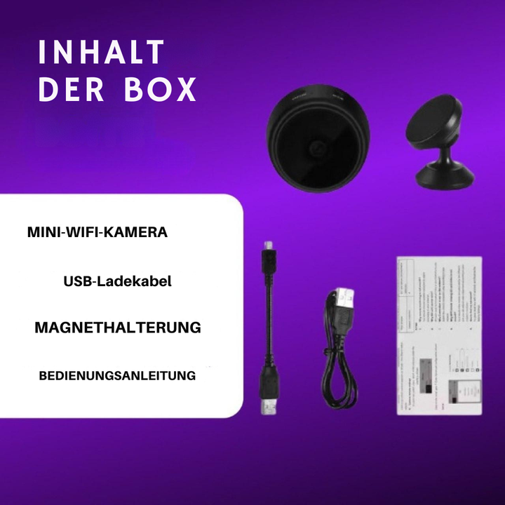 Flexible kabellose Überwachungskamera, schwarz, für Innen- & Außenbereich, mit Audio & Nachtsicht.