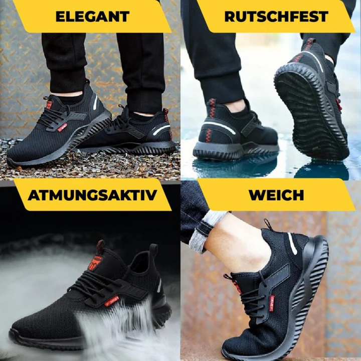 Knöchelhohe Schutzschuhe für Herren, bequem, schwarz, mit Rutschfestigkeit & Durchtrittschutz.