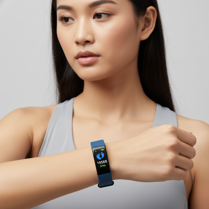 Senioren Fitness Smartwatch mit Herzfrequenz- & Schlafmonitor. Wasserdichtes Silikonarmband für Komfort.