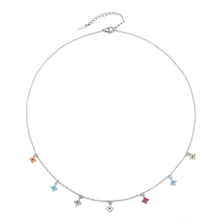 Silberne Choker-Halskette mit Blumen und Zirkonia, filigran. Verstellbar für Damen. Edler Schmuck.