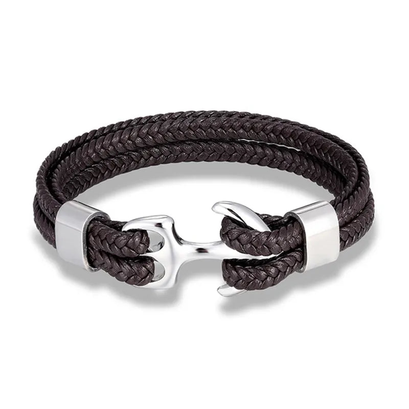 Edles kaffeebraunes Unisex Anker-Armband mit mehrschichtiger Optik. Maritimer Anker-Schmuck für Sie & Ihn.