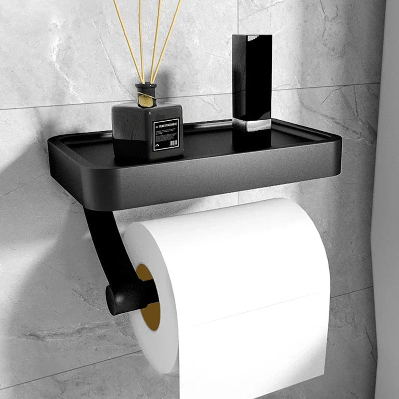 Toilettenpapierhalter Edelstahl mit Ablage für moderne Badezimmer. Praktisches Wandmontage Badaccessoire.
