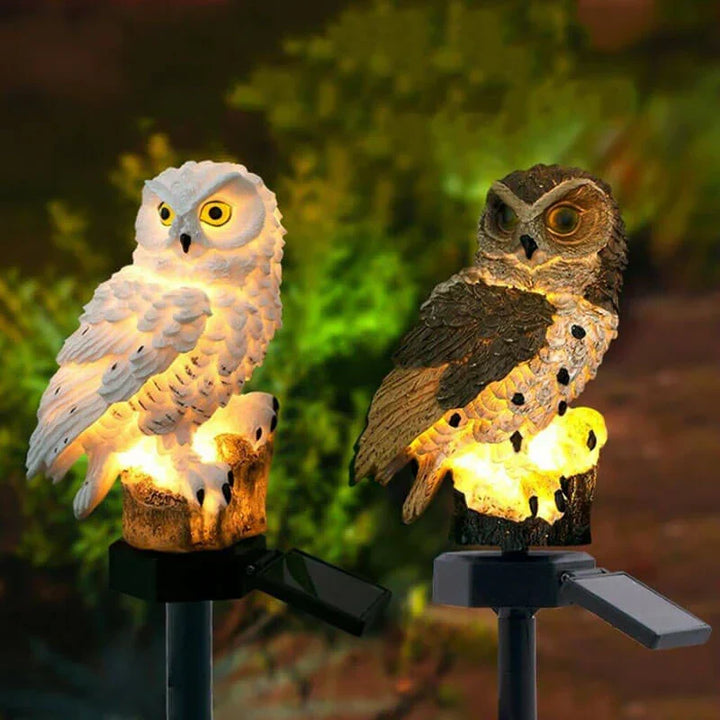 Dekorative Solar-Eulenlampe für den Garten, warmweißes LED-Licht, wetterfest und kabellos. Perfekte Gartendeko.