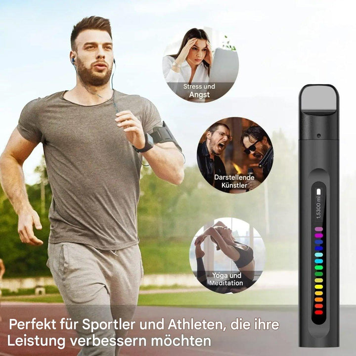 Moderner, kompakter Atemtrainer in Schwarz. Fördert Lungenkapazität für Sportler & Rehabilitation.