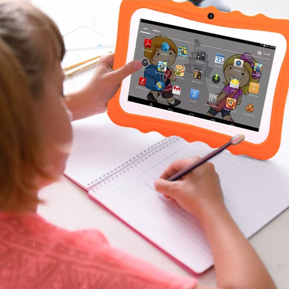 Robustes SmartKid 7-Zoll Kinder-Tablet in lebendiger Farbe. Perfektes Lern- und Spiel-Tablet als Geschenk.