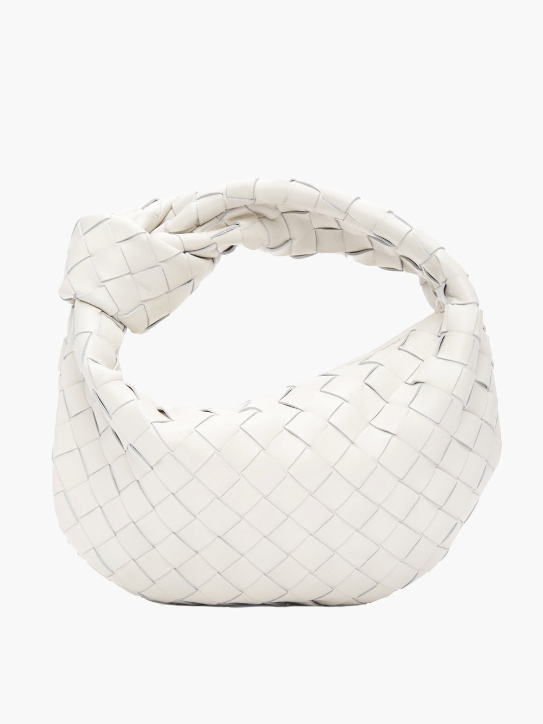Detailliertes Flechtdesign auf der gewebten Mini-Handtasche Isabella für Damen.