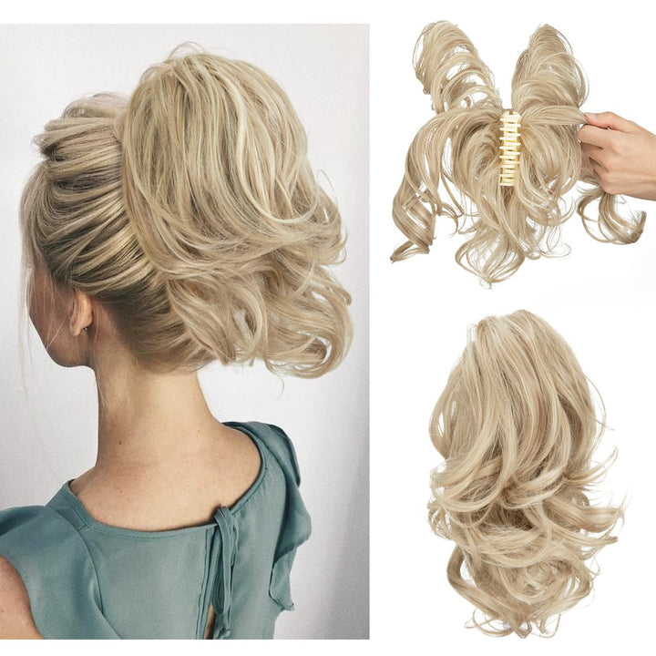Stylische Locken Pferdeschwanz Haarverlängerung. Clip-in für Damen, schnelle und glamouröse Volumen-Frisuren.