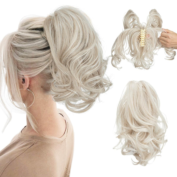 Schnelle Frisur: Clip-in Locken Pferdeschwanz Haarverlängerung für Damen. Hitzebeständige synthetische Haare.