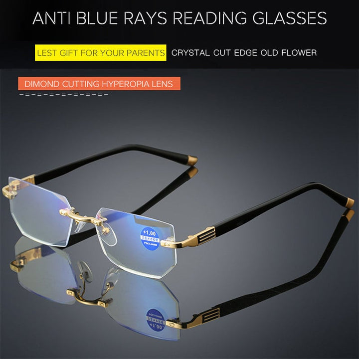 Anti-Blaulicht Brille silber, multifokal. Altersgerechte Lesehilfe mit progressiven Gläsern für Sehkomfort.