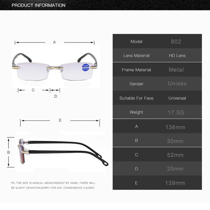 Silberfarbene Anti-Blaulicht Brille mit progressiven Gläsern. Altersgerechte Lesebrille für Augenschutz.