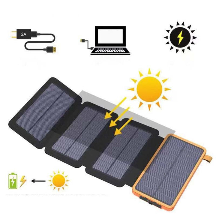 SunCore Solar Powerbank: Robustes Handy Ladegerät mit 4 Solarpaneelen für Reisen & Outdoor-Abenteuer.