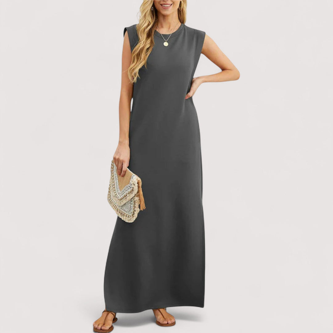 Sommerliches Damen Maxikleid in A-Linie, ärmellos. Leichtes, fließendes Urlaubs- & Freizeitkleid für Frauen.