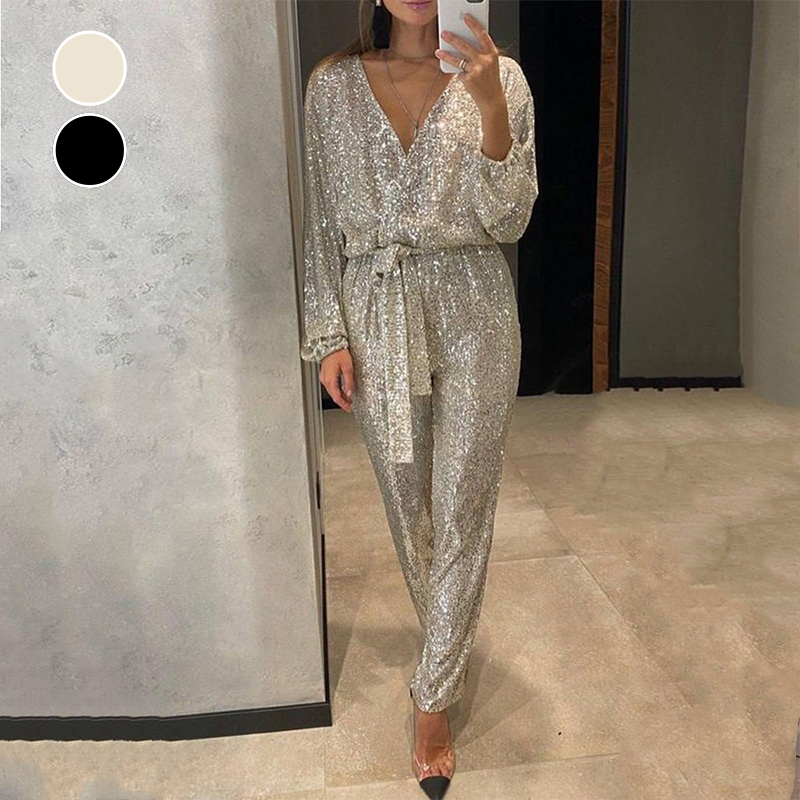 Glamouröser Damen Glitzer-Jumpsuit mit Pailletten für unvergessliche Abende und festliche Anlässe.