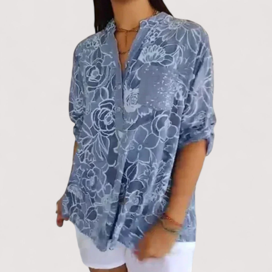 Elegante Damen Blumenbluse mit Blumenmuster, leicht und bequem, ideal für Alltag & Frühling.