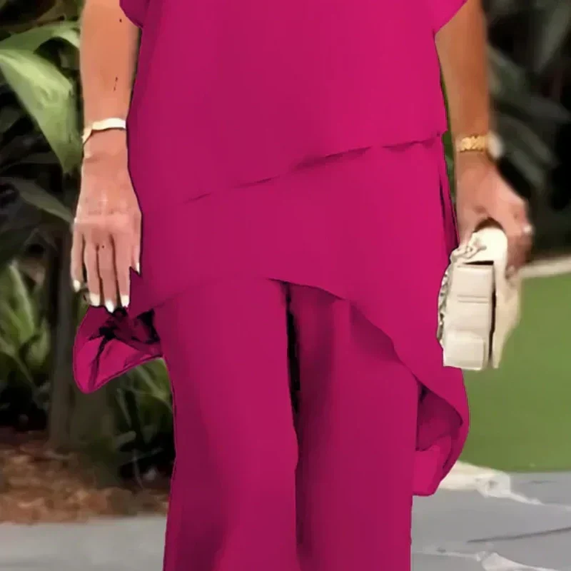 Elegantes Damen-Set, Zweiteiler mit stilvollem Top & weiter Hose in Marineblau; perfekt für chicen Freizeitlook.