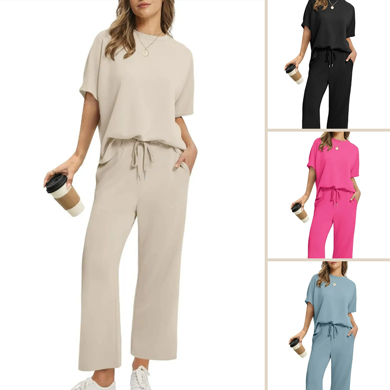 Damen Komfort Zweiteiler Set, locker geschnittenes Oberteil & bequeme Hose, ideal für Sommer Freizeit & Alltag.