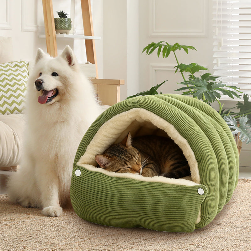 Weiches Plüsch Katzenbett & Hundebett für kleine Hunde. Warme, winterfeste Kuschelhöhle für süße Träume.