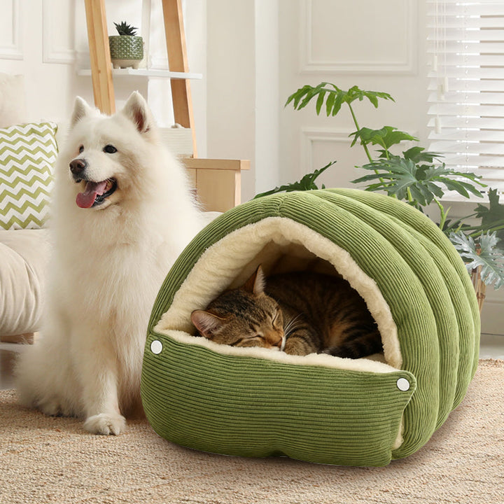 Weiches Plüsch Katzenbett & Hundebett für kleine Hunde. Warme, winterfeste Kuschelhöhle für süße Träume.