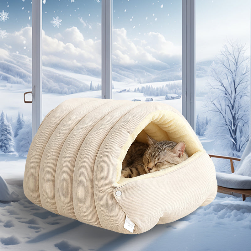 Haustierbett als zugluftfreie Kuschelhöhle, warmes Plüschbett für Katzen & kleine Hunde. Optimaler Schlafplatz.