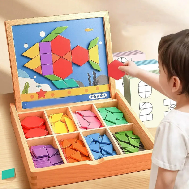 Magnetisches Holz-Lernspiel für Kinder: Formen & Farben entdecken, Feinmotorik & Kreativität fördern.