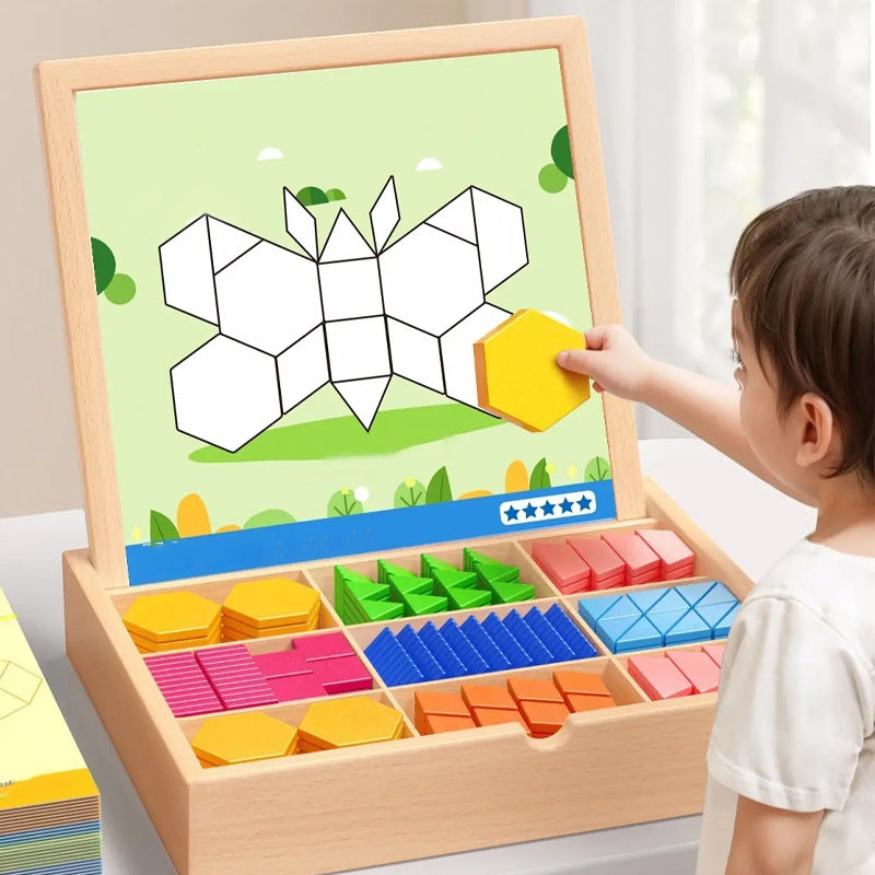 Geschenkidee: Magnetisches Lernspiel aus Holz für Kinder, spielerische Förderung von Formen, Farben & Feinmotorik.