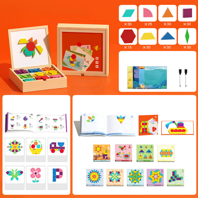 Detailansicht: Magnettafel mit verschiedenen bunten Holzformen für Kinder, ideales Lernspiel zur Frühförderung.