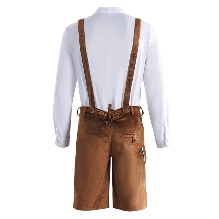Detailaufnahme der Herren Lederhose aus Wildleder mit traditionellen Stickereien für die Wiesn.