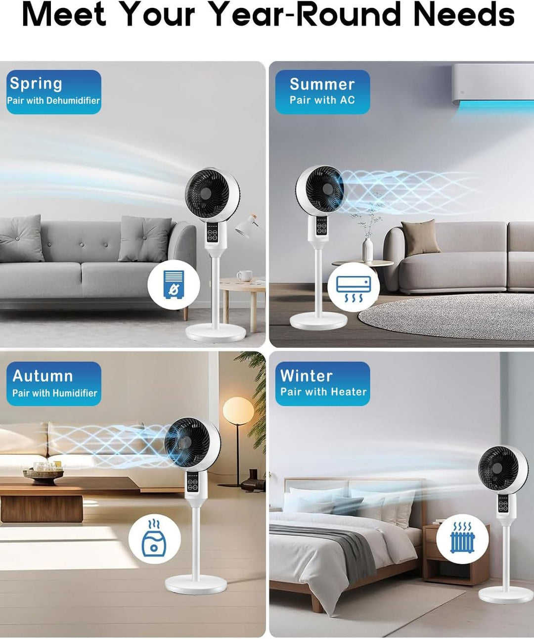 Effektiver Sommerventilator Aerion. 3D-Oszillation, leise Kühlung & energiesparend für besten Komfort.
