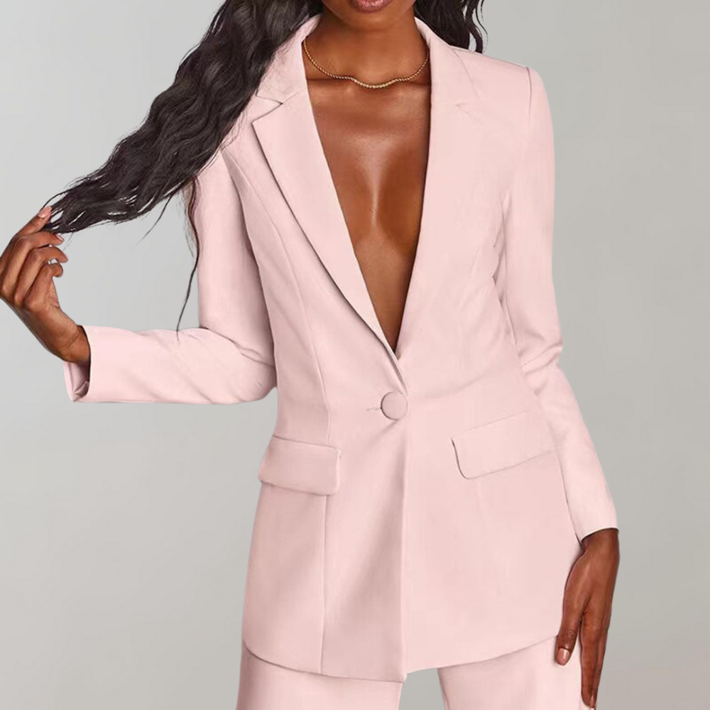 Schicker Hosenanzug für Damen, blau, mit langem Blazer und Bundfaltenhose, modern & bequem.