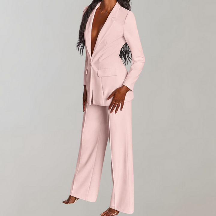 Professionelles Damen Business Set, grau meliert, mit figurbetontem Blazer & schmaler Hose.