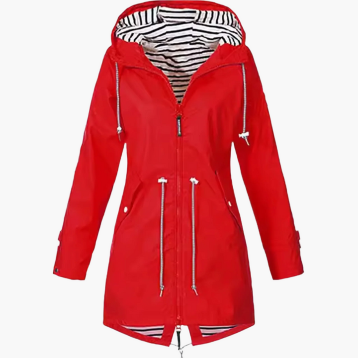Komfortable Damen Übergangsjacke mit verstellbarer Kapuze, Reißverschluss und Taschen für Alltag und Freizeit.