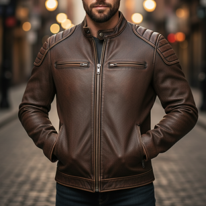 Stilvolle Herren Vintage-Jacke für den modernen Mann, robust und vielseitig, mit Reißverschlusstaschen.