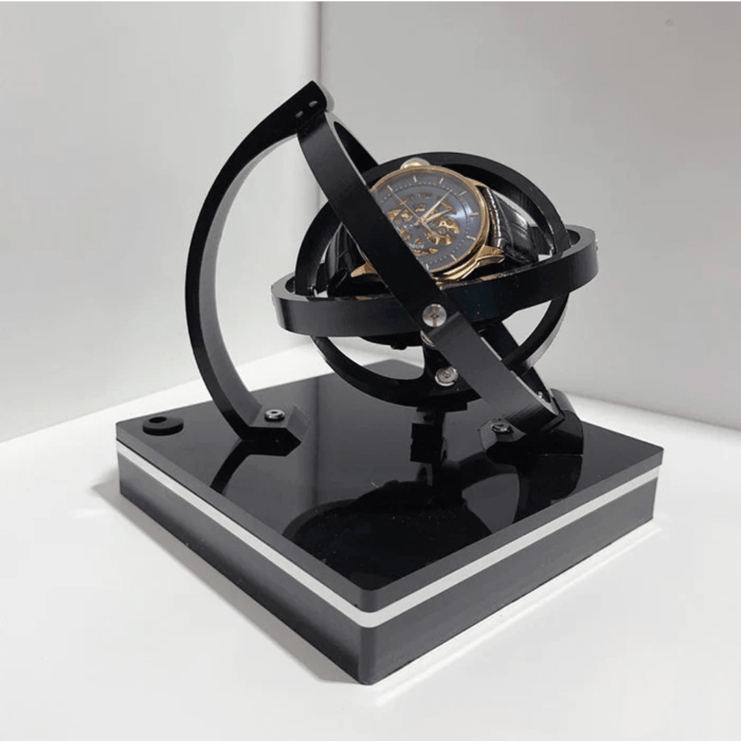 Automatischer Uhrenbeweger für 2 Uhren im eleganten, schwarzen Design. Perfekte Aufbewahrung & Pflege für Automatikuhr.