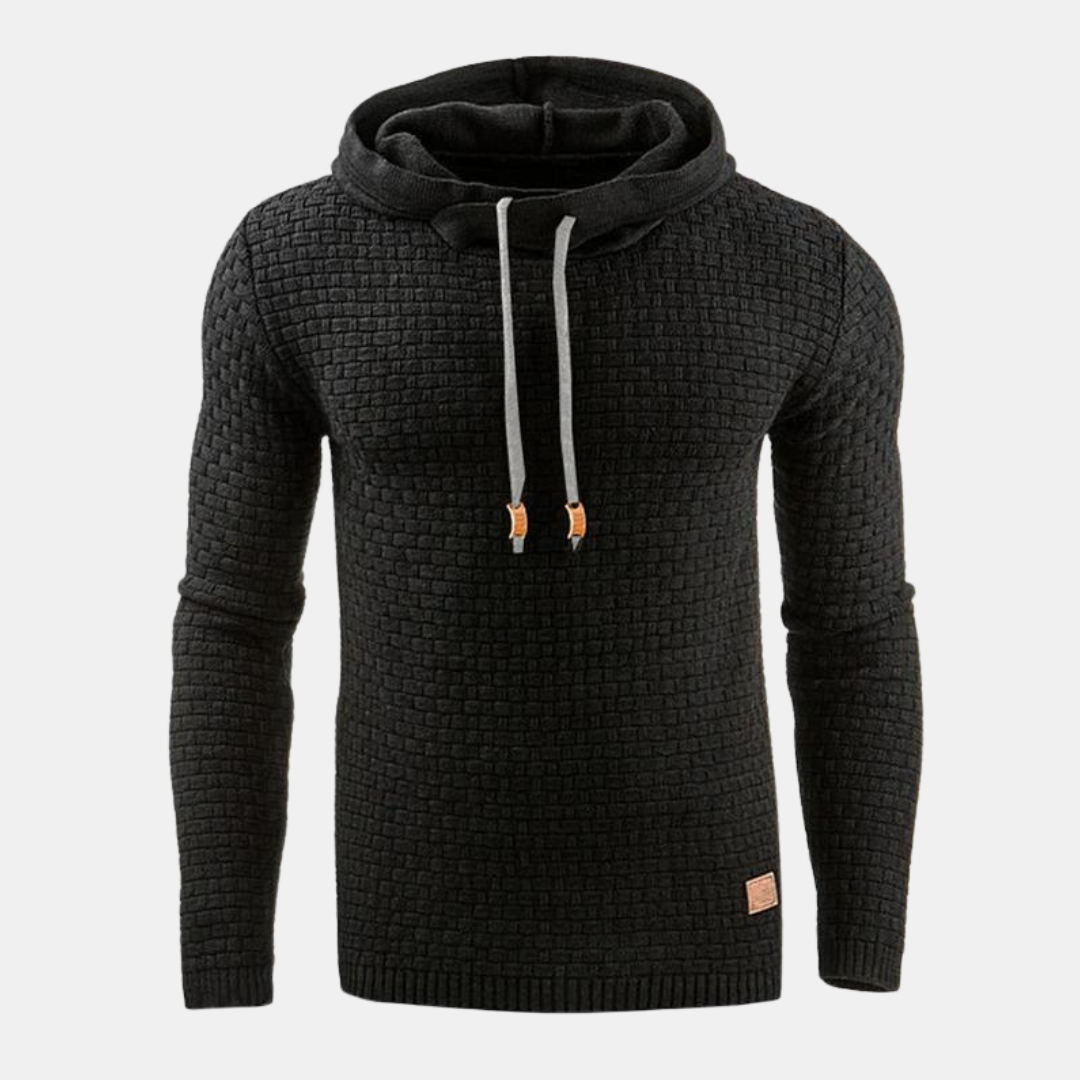 Stylischer Herren Kapuzenpullover mit auffälligem Vintage-Muster. Ideal für Streetwear, Freizeit und als bequemer Herbst-Look.